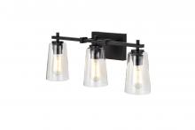  LIT2923BK+MC-CL - 3x60W E26 Light Vanity in Black finish with replaceable Gold and Satin Nickel sockets rings