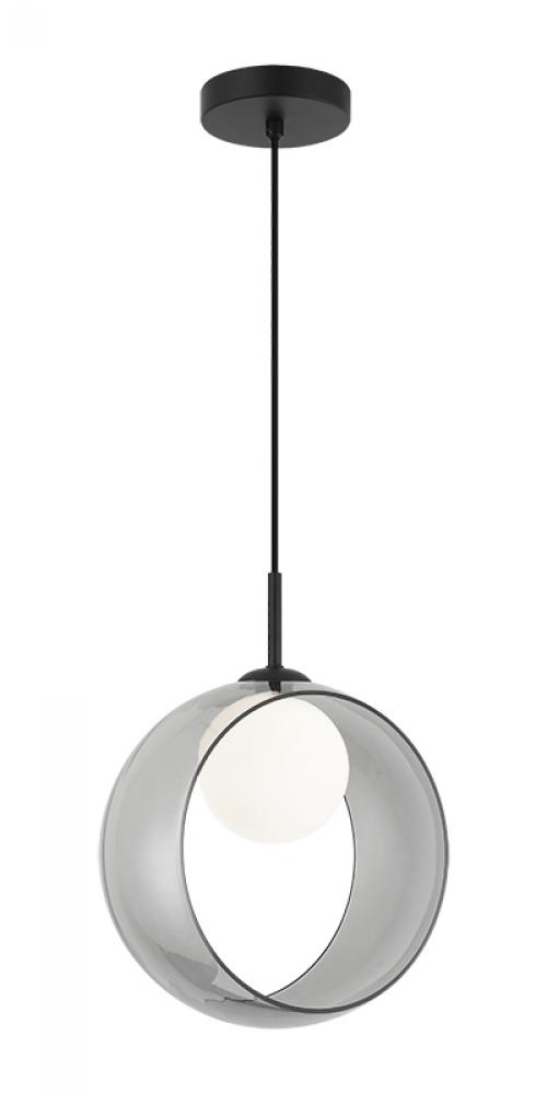 1 LT "Delcia" D11.02" BK + SM Glass Pendant