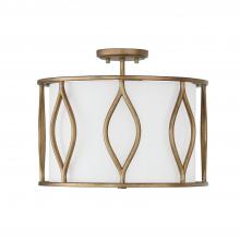 Capital Canada 252531ML - 3-Light Semi-Flush Drum Pendant in Mystic Luster with White Fabric Shade