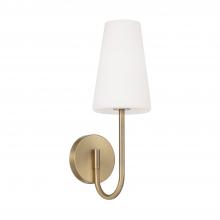  655211AD-550 - 1-Light Armed Sconce in Aged Brass with Tapered Soft White Glass